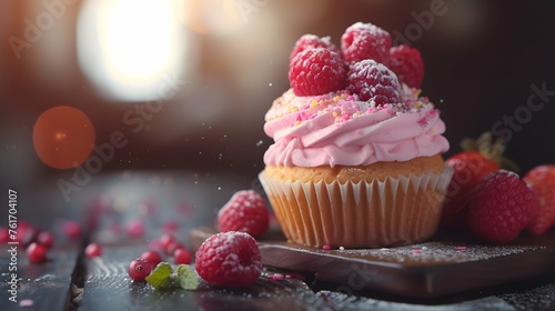 cinematic image for cupcake with colorful sprinkles on 