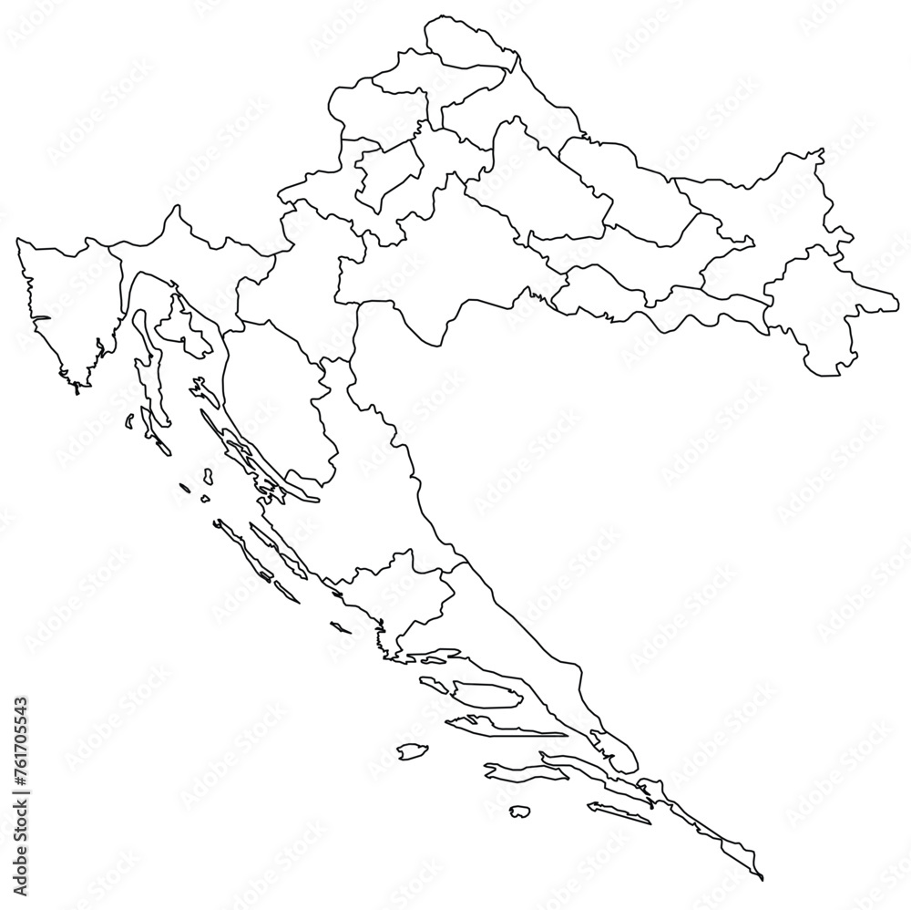 Outline of the map of Croatia with regions