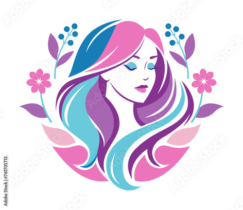 vector drawing of a beautiful woman on a background of flowers