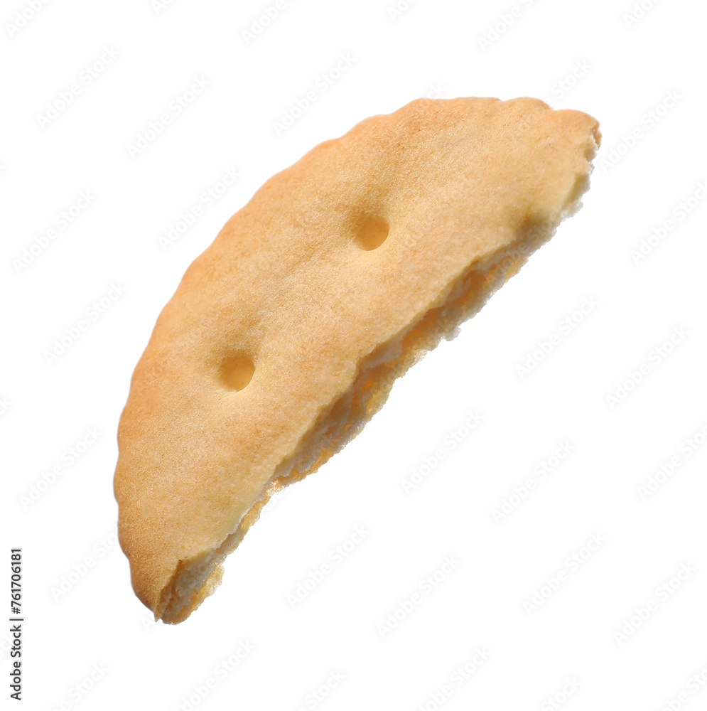 Piece of tasty cracker isolated on white Piece of tasty cracker isolated on white