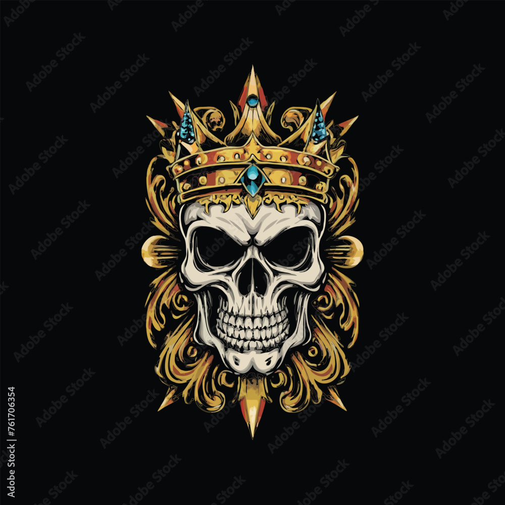 Skull King Wearing Crown Heavy Metal Shirt Design 