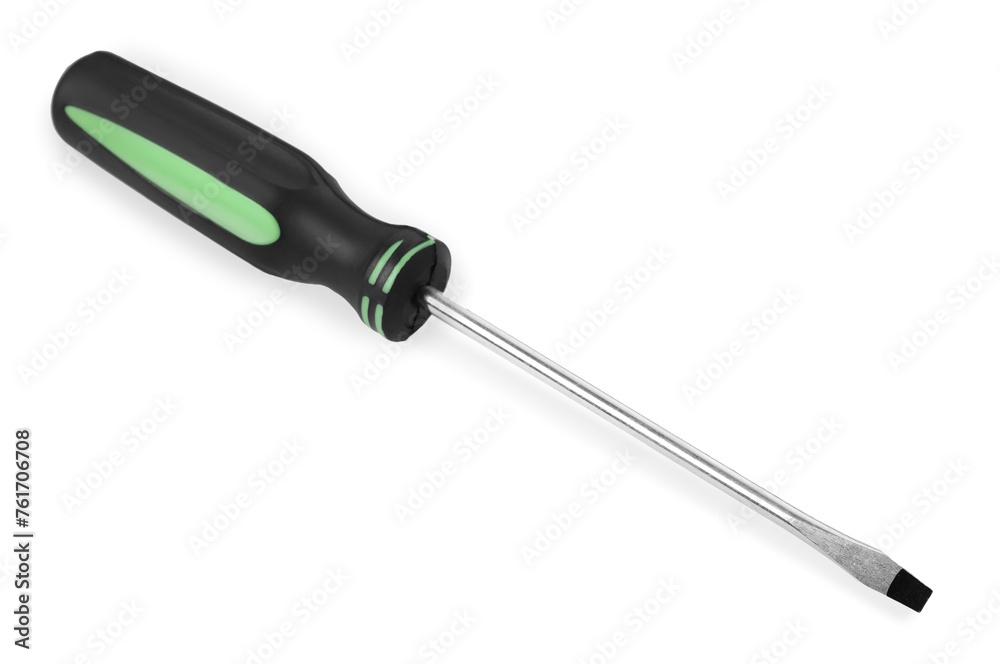 One screwdriver with black handle isolated on white One screwdriver with black handle isolated on white