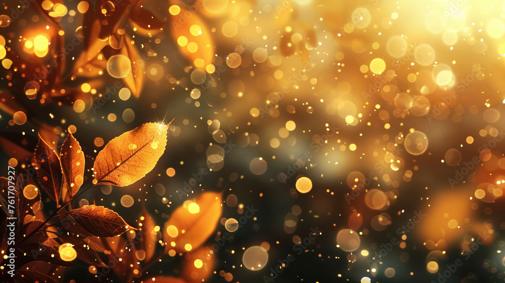 Autumnal Glitter and Bokeh with Colorful Fall Leaves