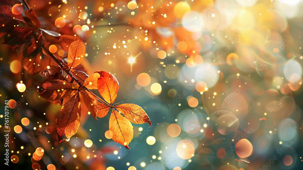 Seasonal Fall Foliage with Glittering Bokeh Background