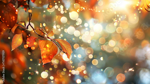 Autumnal Glitter and Bokeh with Colorful Fall Leaves