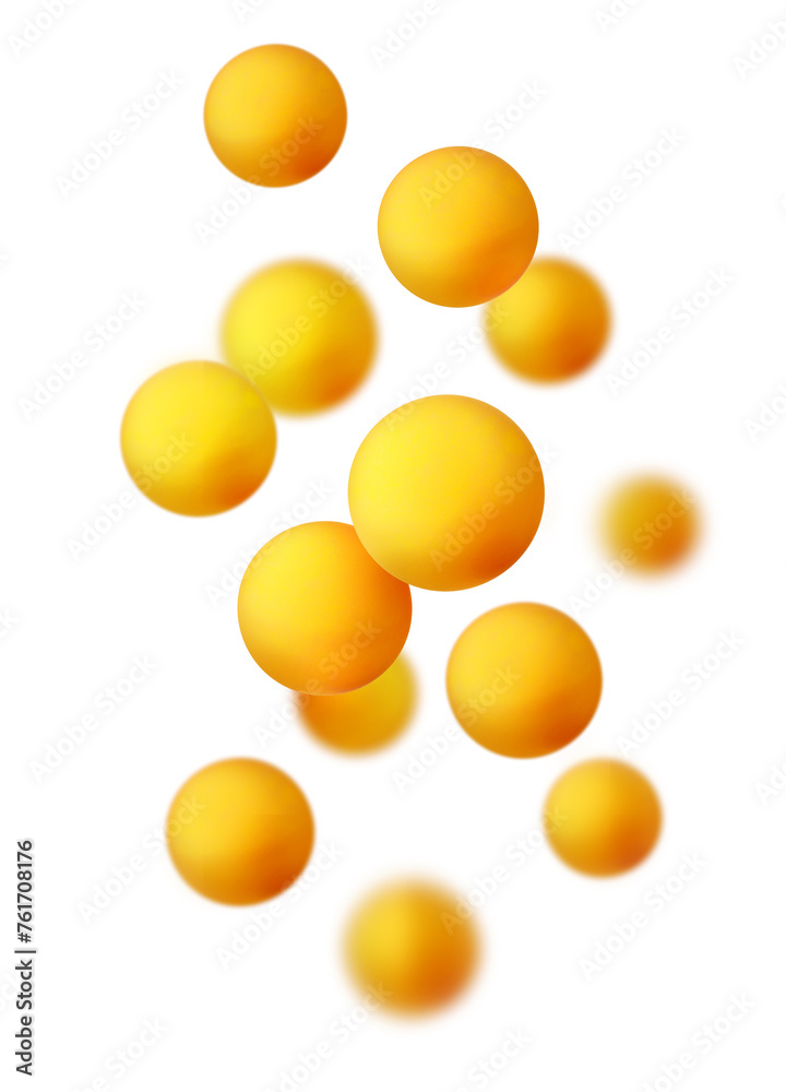 Table tennis balls falling on white background