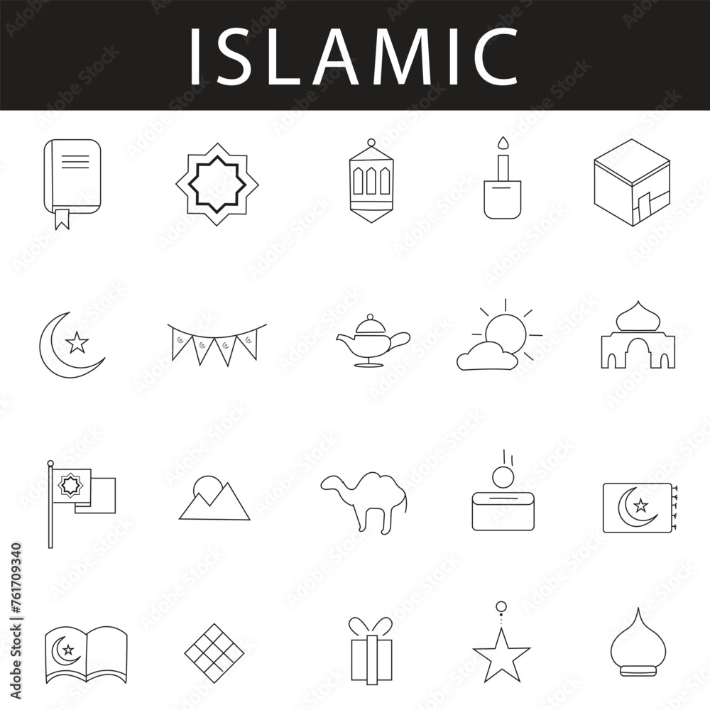 Set of islamic icons. Simple line art style icons pack. Vector illustration Set of islamic icons. Simple line art style icons pack. Vector illustration