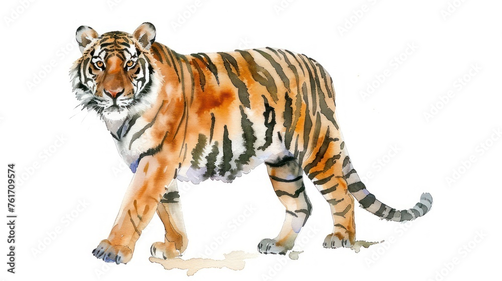 Tiger watercolor illustration isolated on white background .hand painted. Paint strokes. Ink drop.
