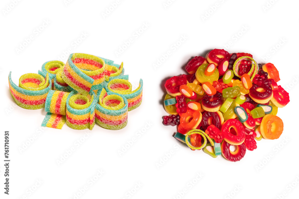 Colorful gummy candies. Isolated on a white background.