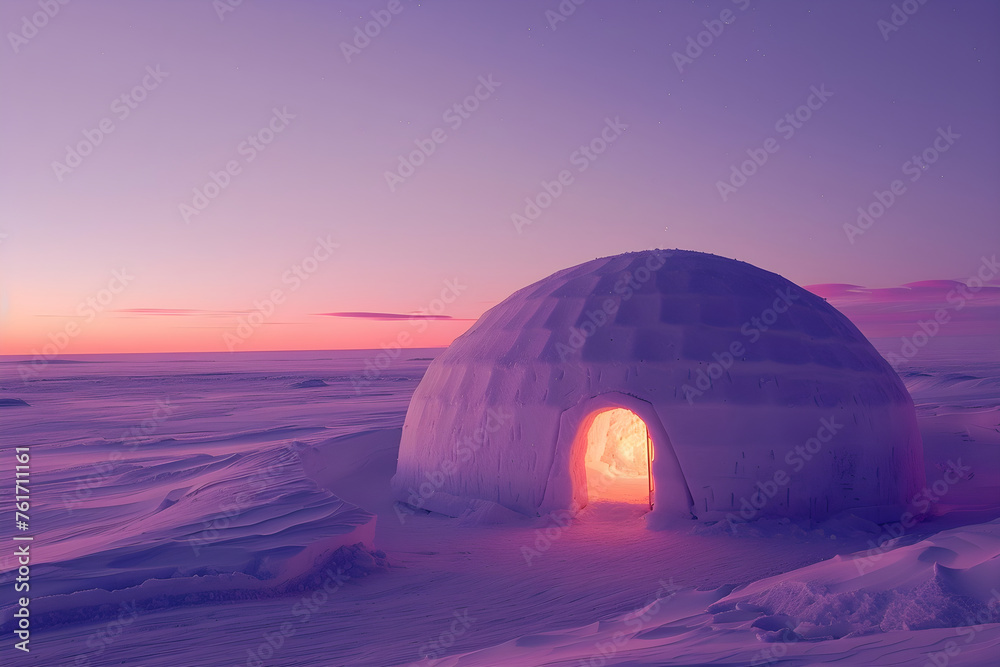 Twilight's Serenade: The Awe-inspiring Resilience of an Igloo amidst a Snow Covered Landscape