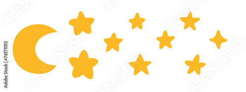 Boho moon and stars. Set of children elements in boho style for baby shower, party, poster, nursery decor. Vector stock illustration