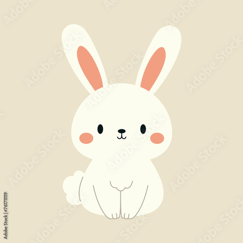 Cute lovable Easter bunny. Cartoon rabbit character for kids cards, baby shower, invitation, poster. Vector stock illustration