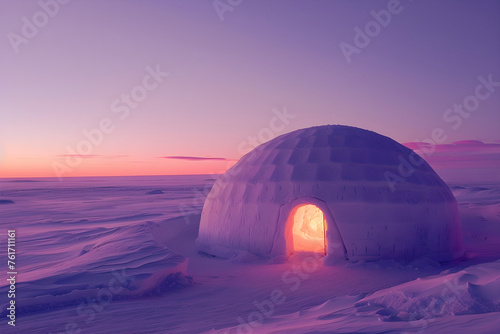 Twilight's Serenade: The Awe-inspiring Resilience of an Igloo amidst a Snow Covered Landscape