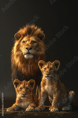 The lion family on a black background © Александр Лобач
