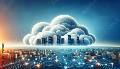 Global connectivity of cloud computing services, integration of modern technology. © mitarart