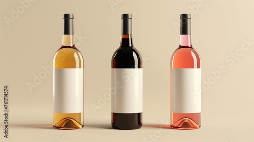 Wine Bottle Mock-Up - Three Bottles. Blank Label isolated background