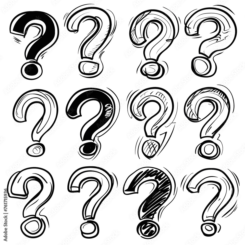a set of question marks, black and white, a set of question marks, black and white,