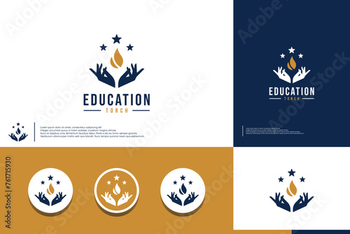 education symbol, hope hand and spirit torch ,logo template.