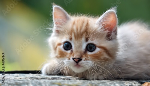 Fluffy orange kitten with big eyes outdoors © Minerva Studio