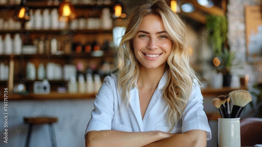 Woman in White Robe Smiling Woman in White Robe Smiling
