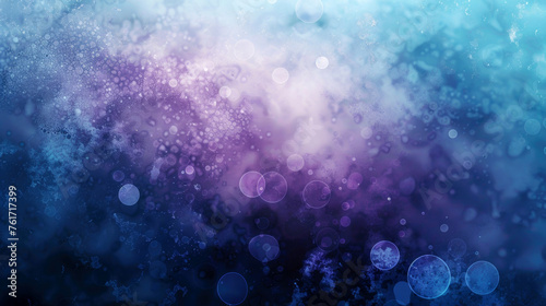 Blue-purple abstract background with circles. A haze of white light and bokeh circles