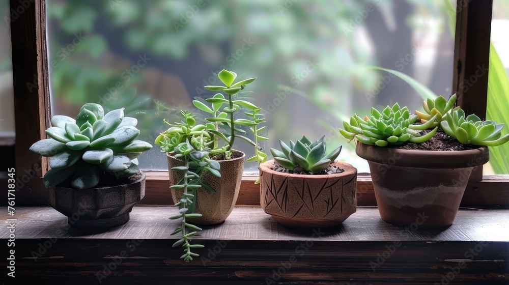 potted succulents adorning a window sill, bringing greenery indoors. Perfect plant decor