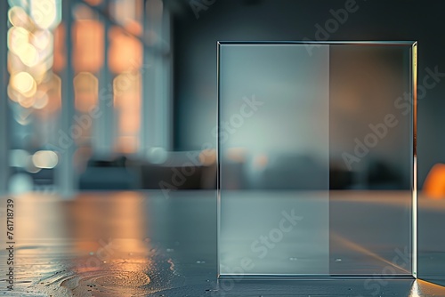 Clear Acrylic Display on Reflective Tabletop photo