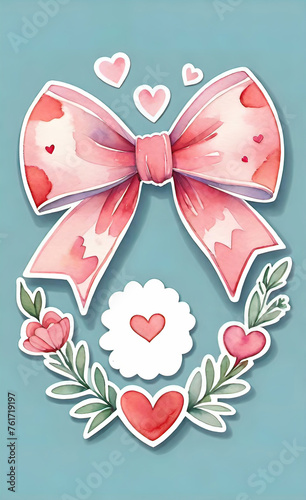 watercolor illustration, Seamless bright pattern for Valentine's Day with bows and hearts for design, seamless wallpaper for smartphone,