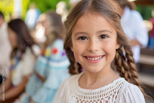 Wallpaper Mural Happy young girl with a bright smile enjoying an outdoor celebration on a sunny day Torontodigital.ca