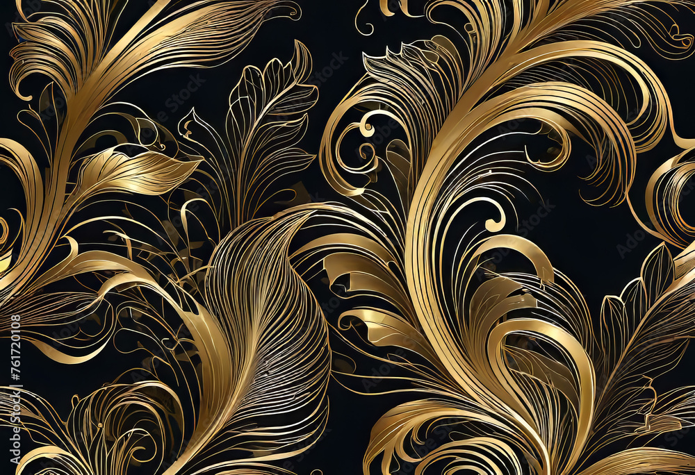 Vector illustration, ornament of golden smooth wavy lines in art deco style, luxury floral design, Vector illustration, ornament of golden smooth wavy lines in art deco style, luxury floral design,