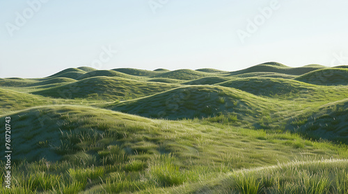 Grassy hills with blue sky, a beautiful natural landscape