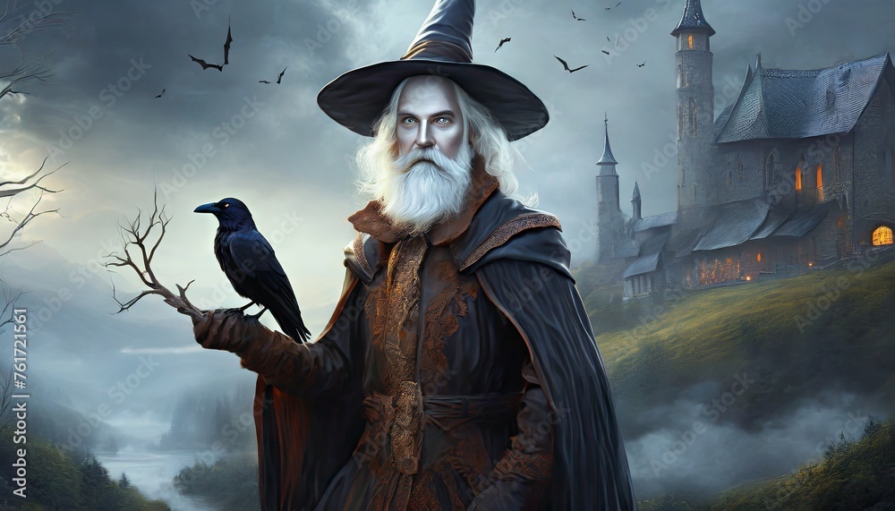 Obraz premium halloween scene witch with raven