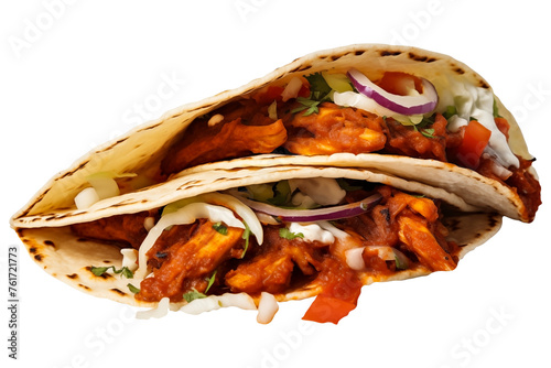 Side view to a Group of Mexican tacos PNG or al pastor PNG isolated on a white and transparent background - Mexican Food Coocking Restaurant Menu advertising photo