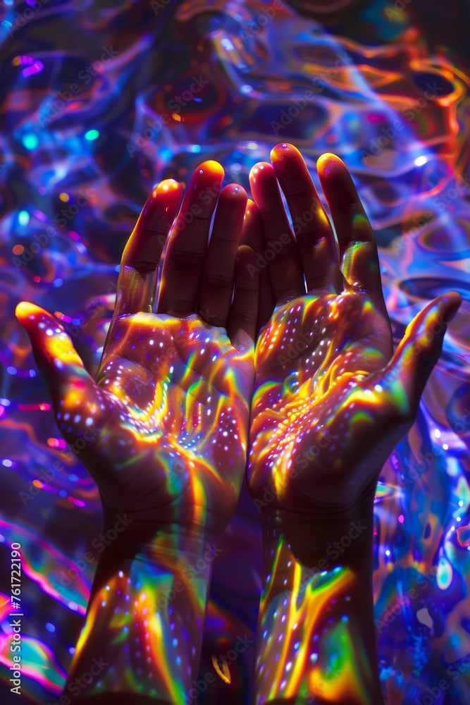 Man Engaging with Futuristic Hologram in Motion, Embracing Innovation Man Engaging with Futuristic Hologram in Motion, Embracing Innovation