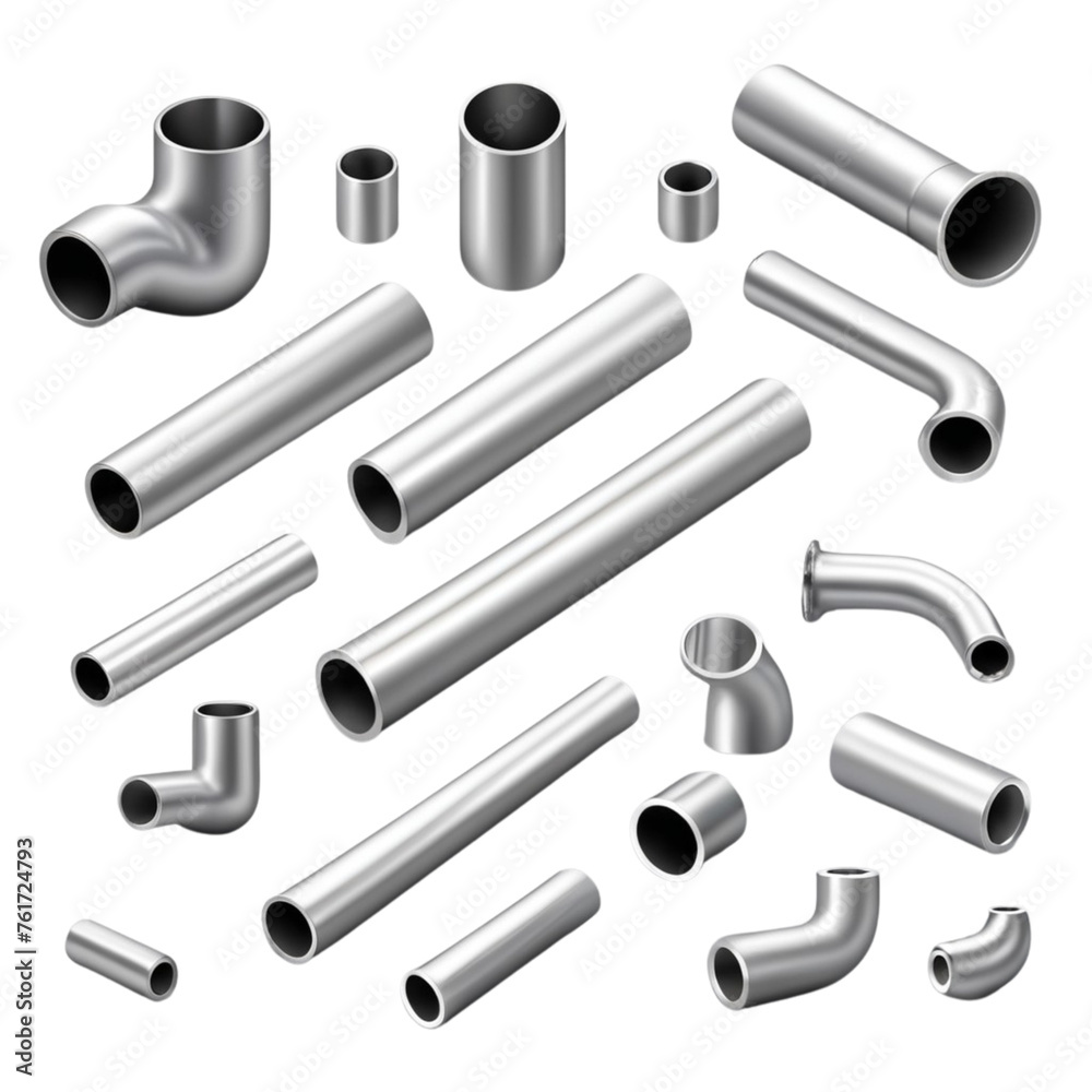 3d set of metal pipes on Isolated transparent background png. generated with AI 3d set of metal pipes on Isolated transparent background png. generated with AI