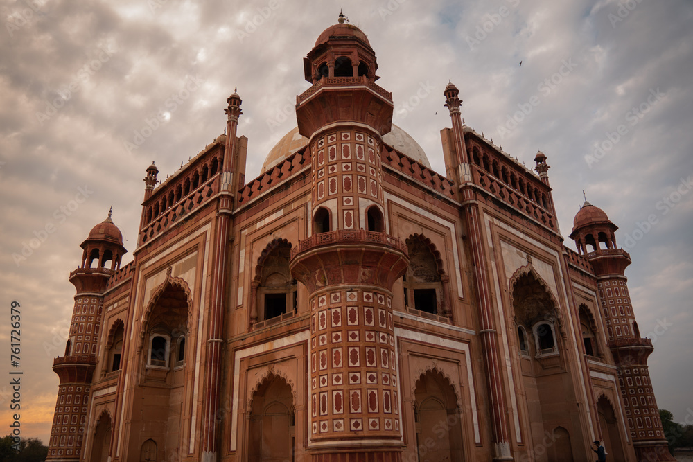 Mughal Safdarjung tomb in Delhi during the evening golden hour