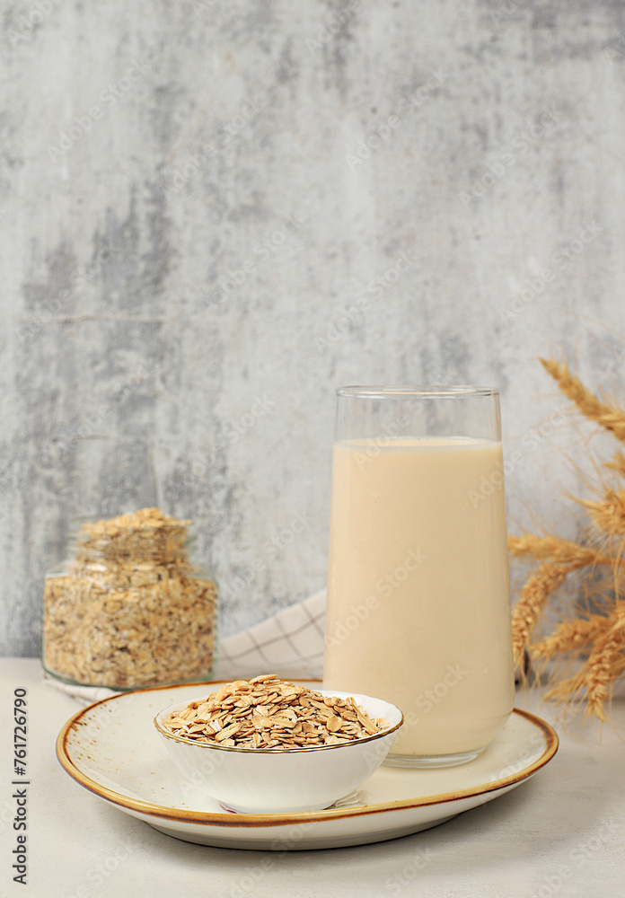 Oatmeal vegan alternative milk lactose and gluten free, allergy free, healthy eating concept