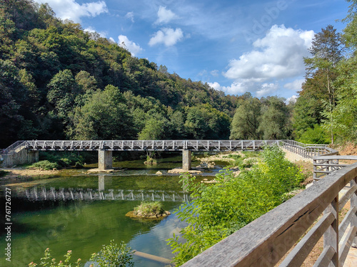Bridge over Korana river canyon and beautiful village of Rastoke near Slunj in Croatia