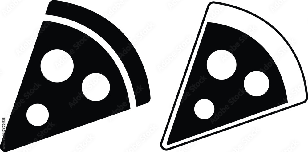 Pizza piece flat line black icons set. Vector thin sign of italian fast ...