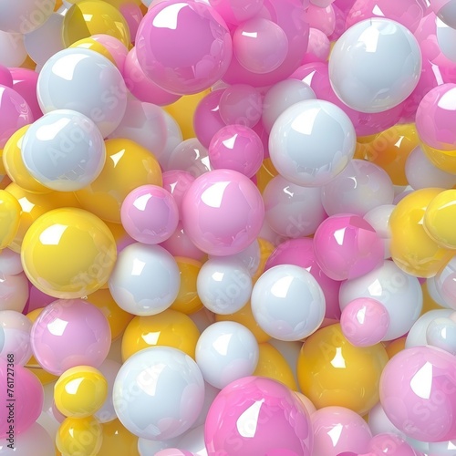 Seamless pattern, abstract background, bubble. Balloons. 3d pattern. Pink, yellow, white. Cute background. Summer wallpaper