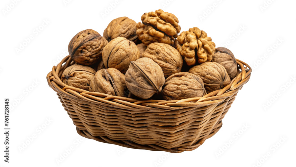 Walnuts in a basket isolated on Transparent background. Walnuts in a basket isolated on Transparent background.