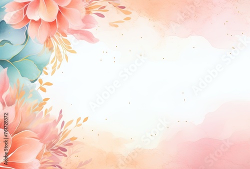 Watercolor background with a frame and flowers
