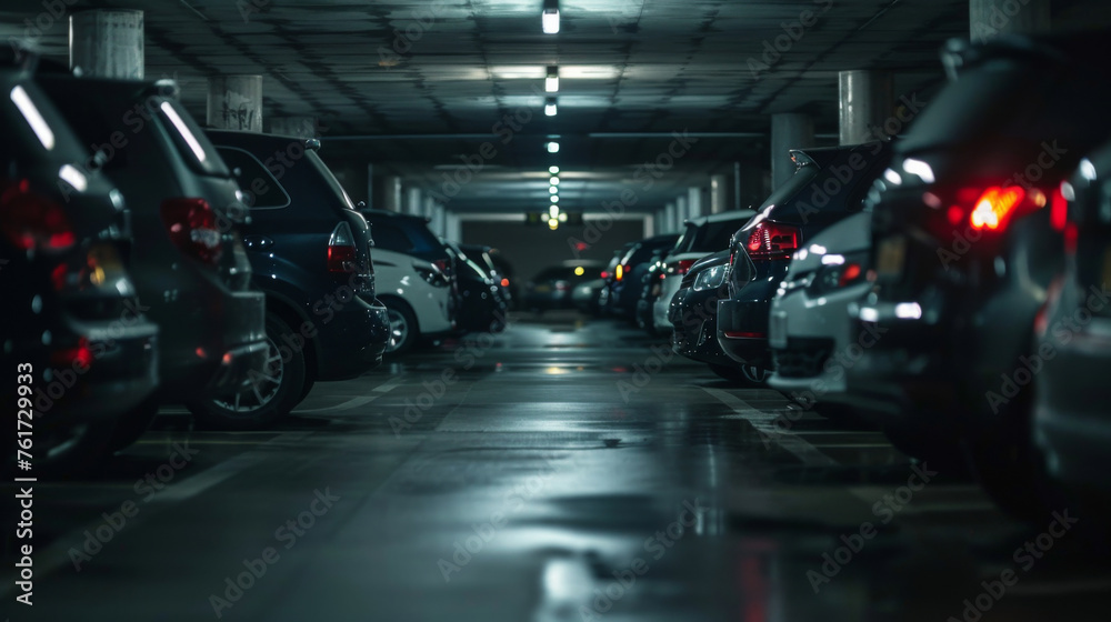 Cars in the dark parking garage Cars in the dark parking garage