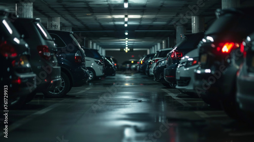 Cars in the dark parking garage
