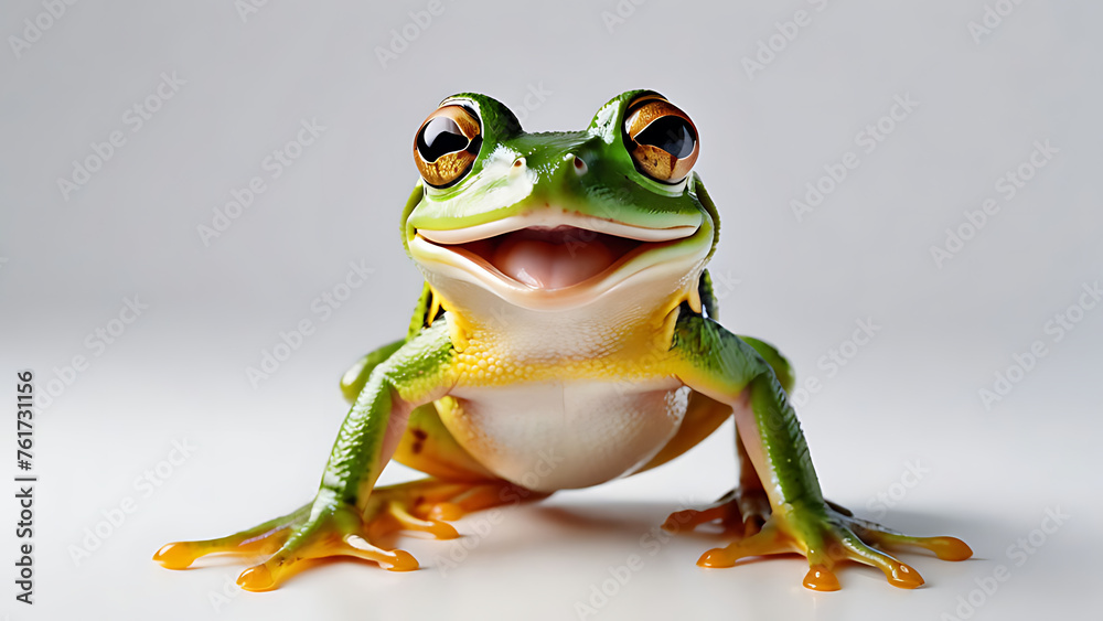 Fototapeta premium funny frog on a white background. for the postcard. with copy space