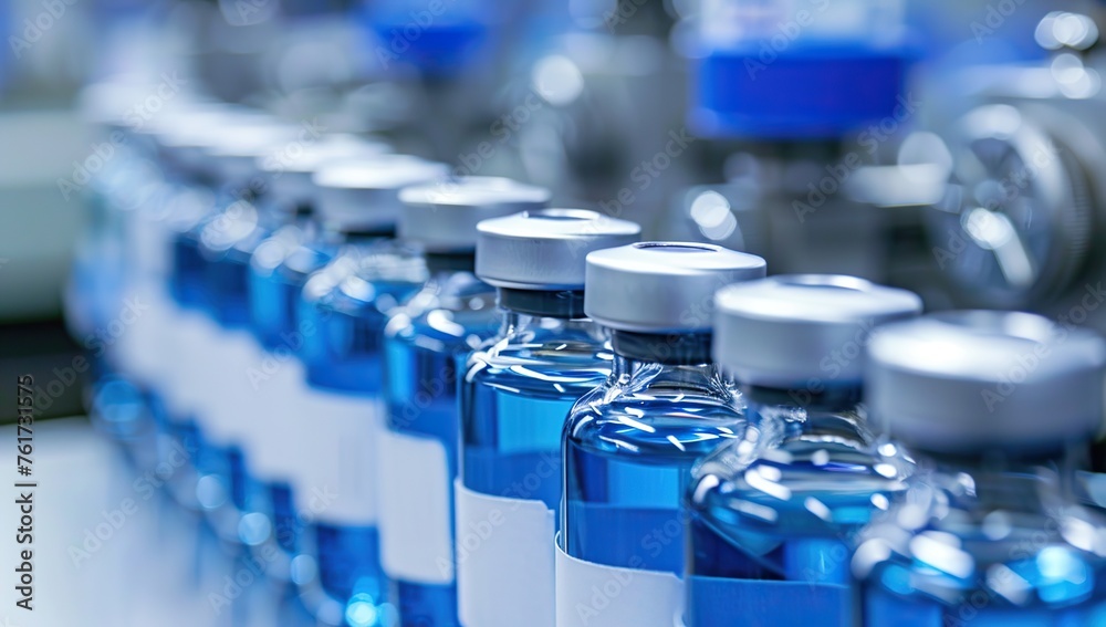 Closeup of Labeled Blue Vials in a Professional Laboratory Closeup of Labeled Blue Vials in a Professional Laboratory