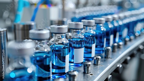 Closeup of Labeled Blue Vials in a Professional Laboratory