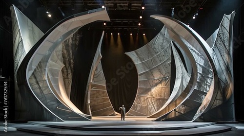 A stage design with dynamic sculptural elements that change shape or configuration throughout the performance.