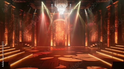 A stage design with dynamic lighting effects to create dramatic ambiance.