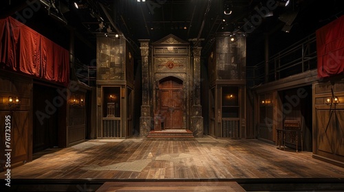 A stage design with hidden compartments and secret passages for surprising entrances and exits. photo